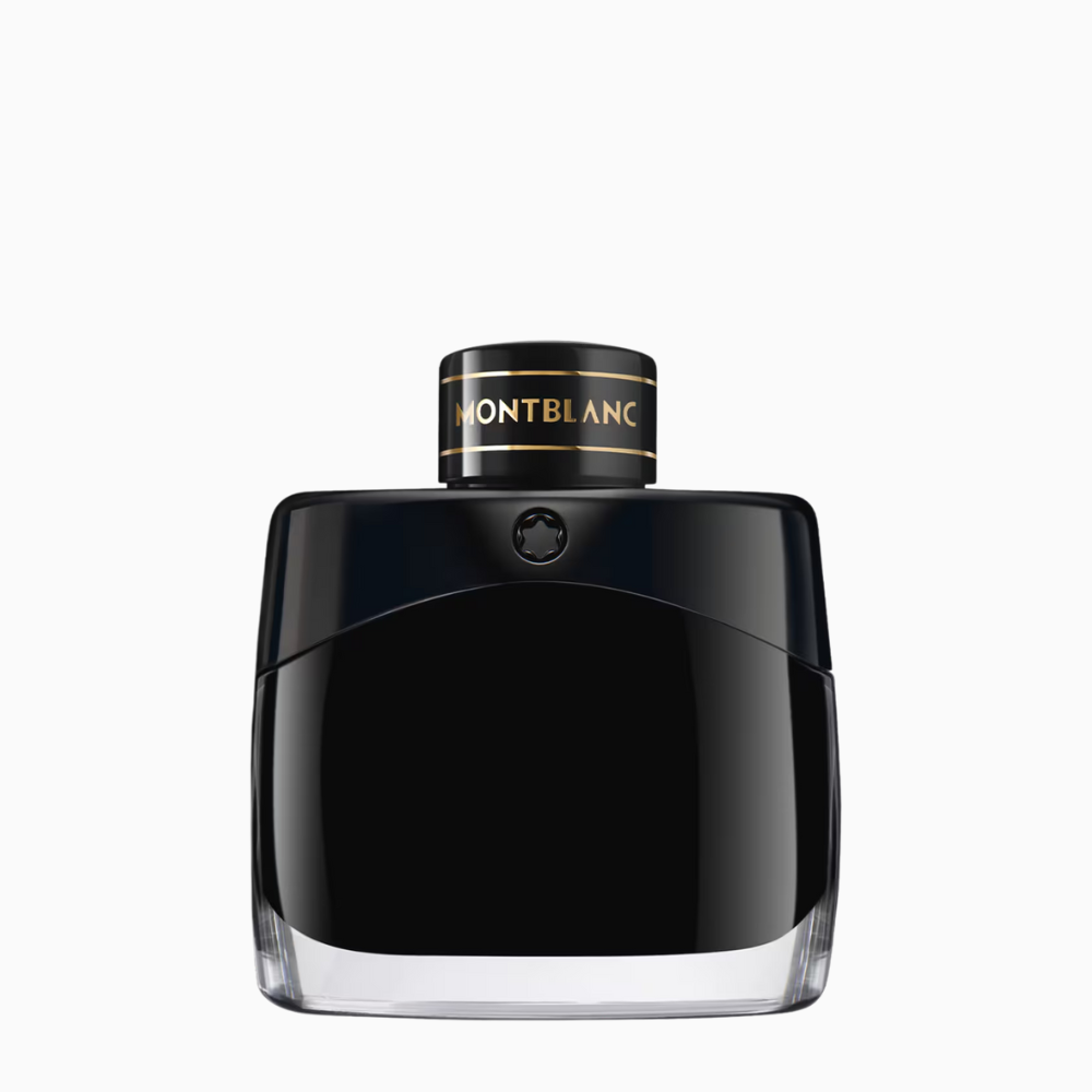Black Montblanc perfume bottle on a white background