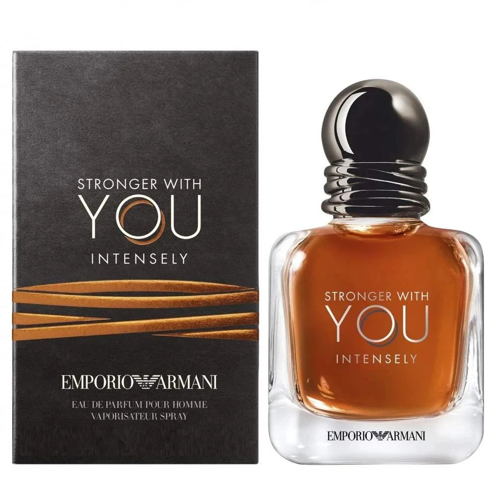 Emporio Armani perfume bottle and packaging with 'Stronger with You Intensely.