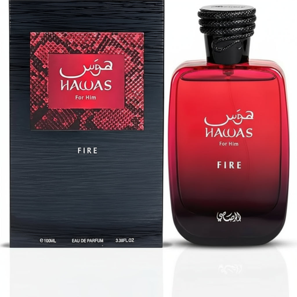 Rasasi Hawas Fire Eau de Parfum – bold warm scent for men, available at House of Essence Sri Lanka