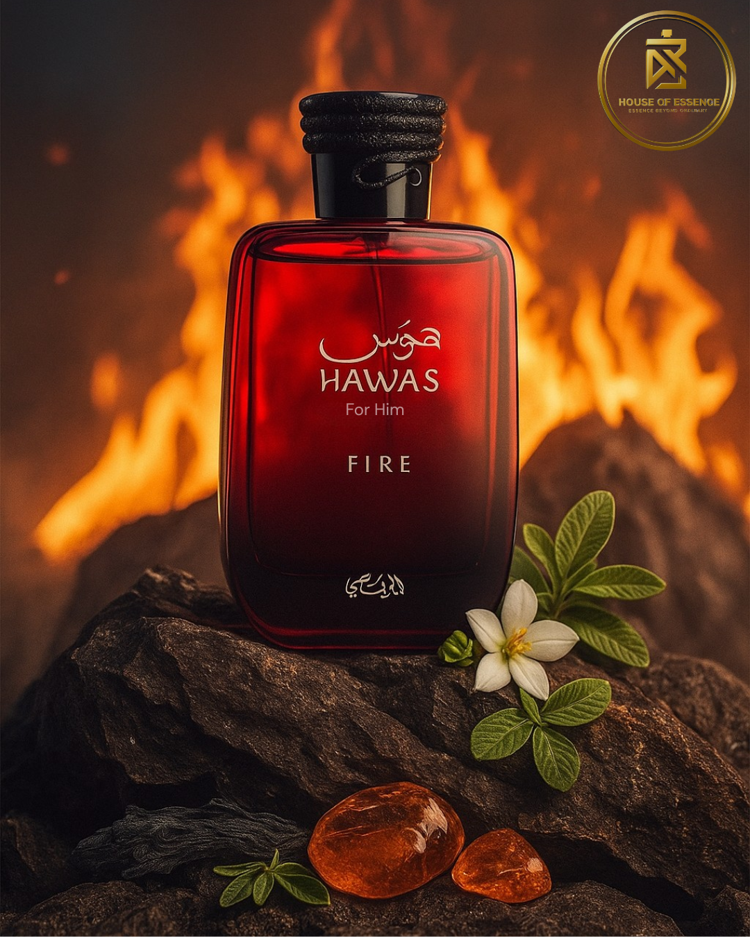 Rasasi Hawas Fire Eau de Parfum – bold warm scent for men, available at House of Essence Sri Lanka