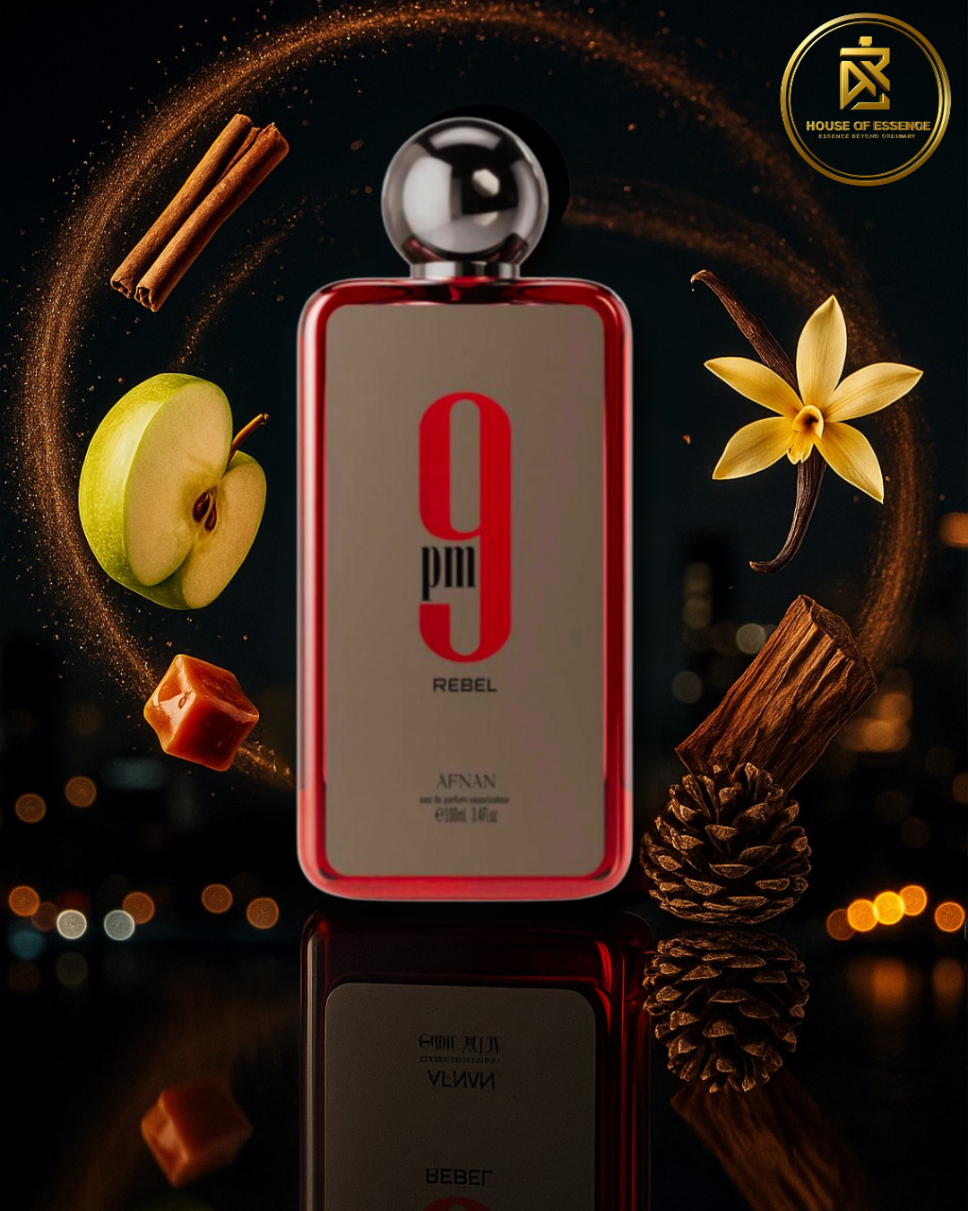 Afnan 9PM Rebel Eau de Parfum bottle – 100% authentic men’s fragrance from House Of Essence, available in Sri Lanka.